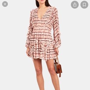Ulla Johnson Aberdeen Silk Ruffle Mini Dress Color: BLUSH TIE DYE,Size: 2